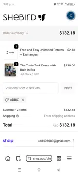SheBird coupon verification screenshot