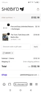 SheBird coupon verification screenshot