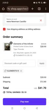 ELEMENTS15 coupon verification screenshot