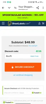 Boo15 coupon verification screenshot