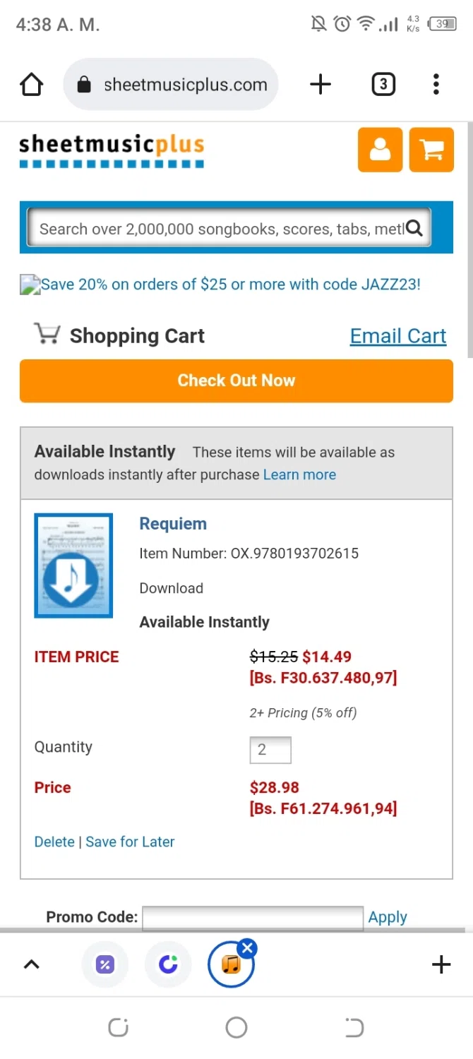 where to use Sheet Music Plus promo code box