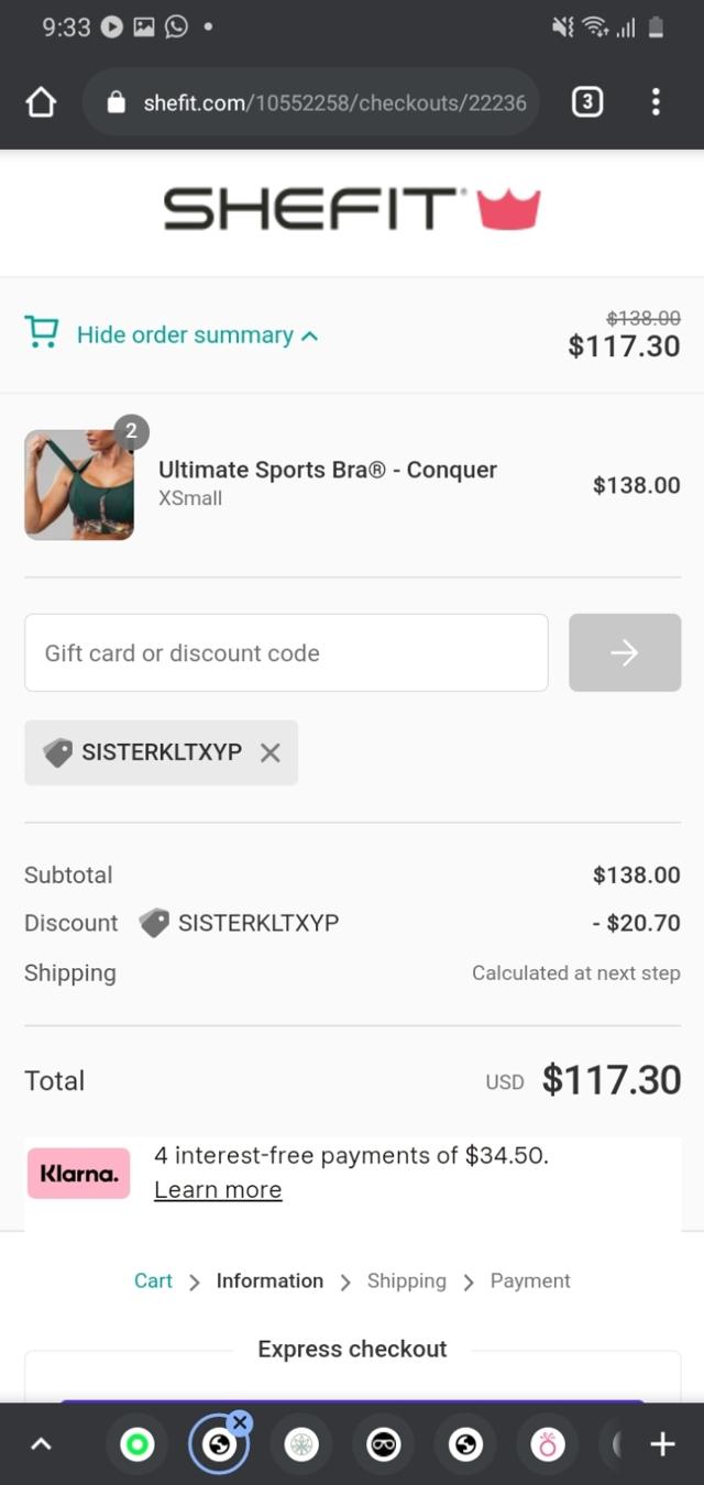 SHEFIT checkout page showing SHEFIT coupon code box | Screenshot taken by SimplyCodes community member on Mar 1, 2021