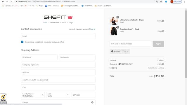 SHEFIT checkout page showing SHEFIT coupon code box | Screenshot taken by SimplyCodes community member on Jun 18, 2020