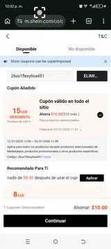 SHEIN coupon verification screenshot