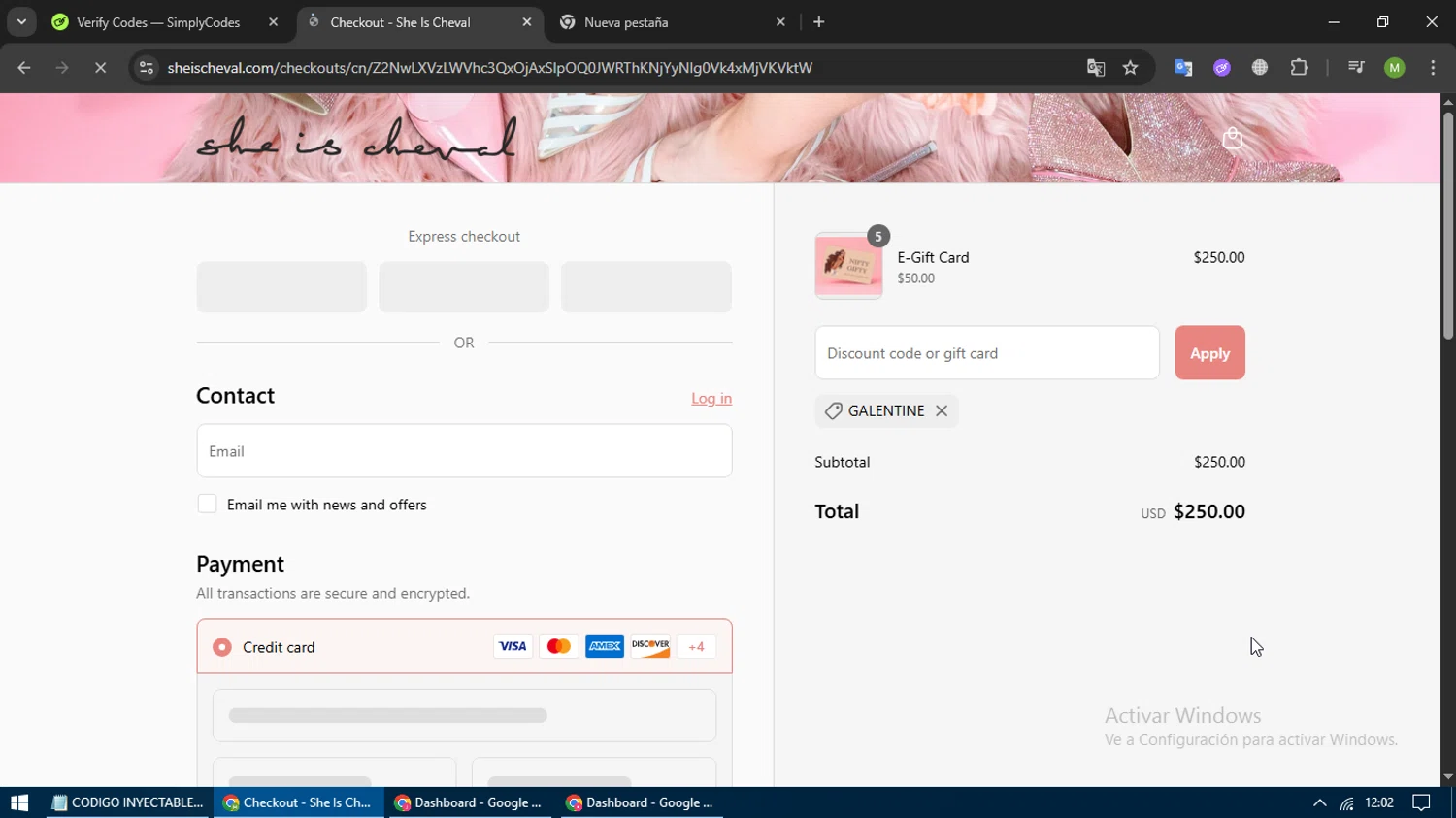 She is Cheval promo code screenshot showing code GALENTINE applied at She is Cheval checkout page. Uploaded by SimplyCodes community member ExtraordinaryBoss3426 on Jul 8, 2025
