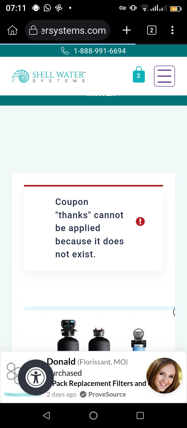 Shell Water Systems promo code screenshot showing code THANKS applied at Shell Water Systems checkout page. Uploaded by SimplyCodes community member josetheis on Dec 18, 2025