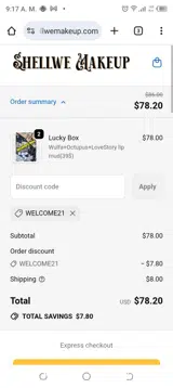 welcome21 coupon verification screenshot