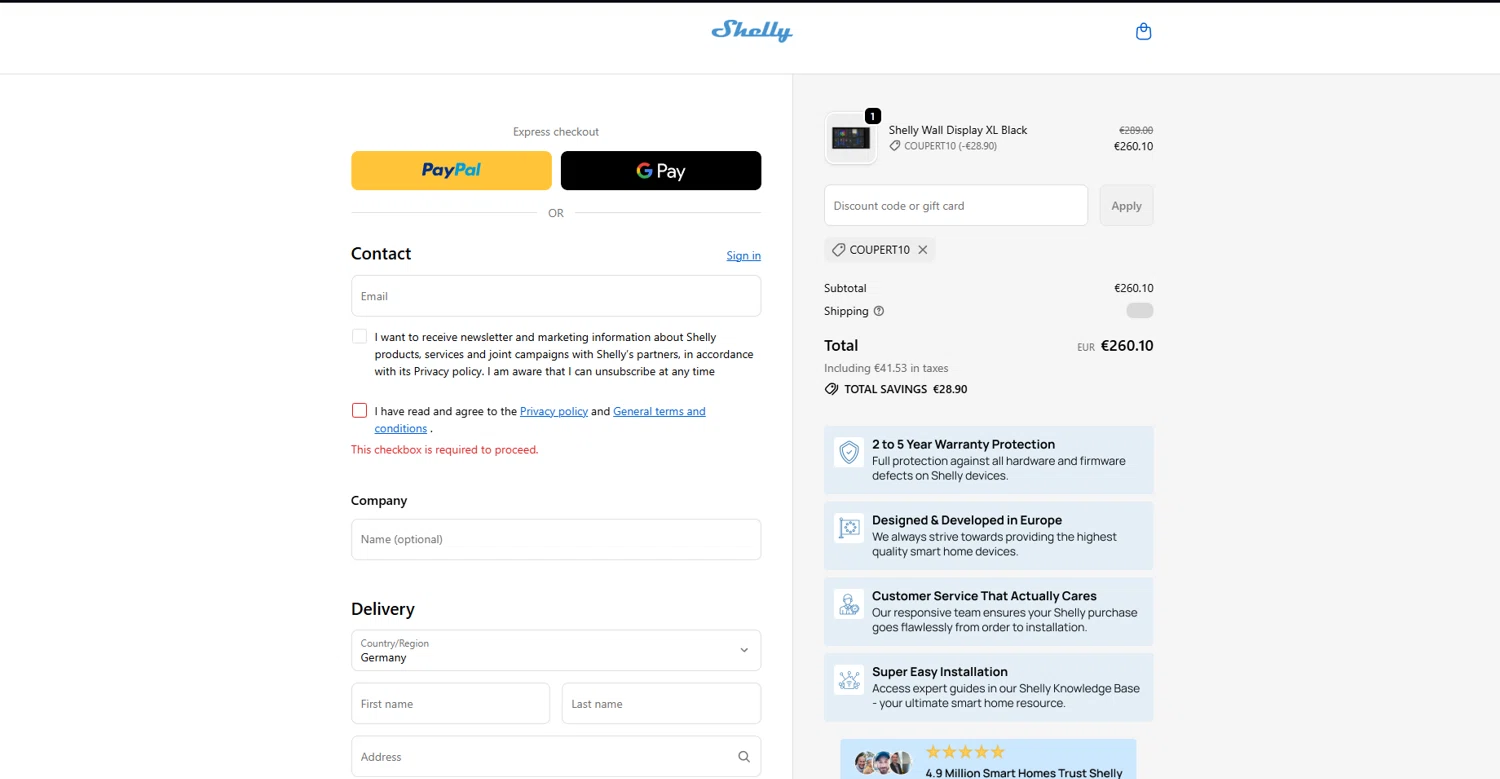 Shelly discount code screenshot showing code COUPERT10 applied at Shelly checkout page. Uploaded by SimplyCodes community member CashOwl3827 on Oct 3, 2025