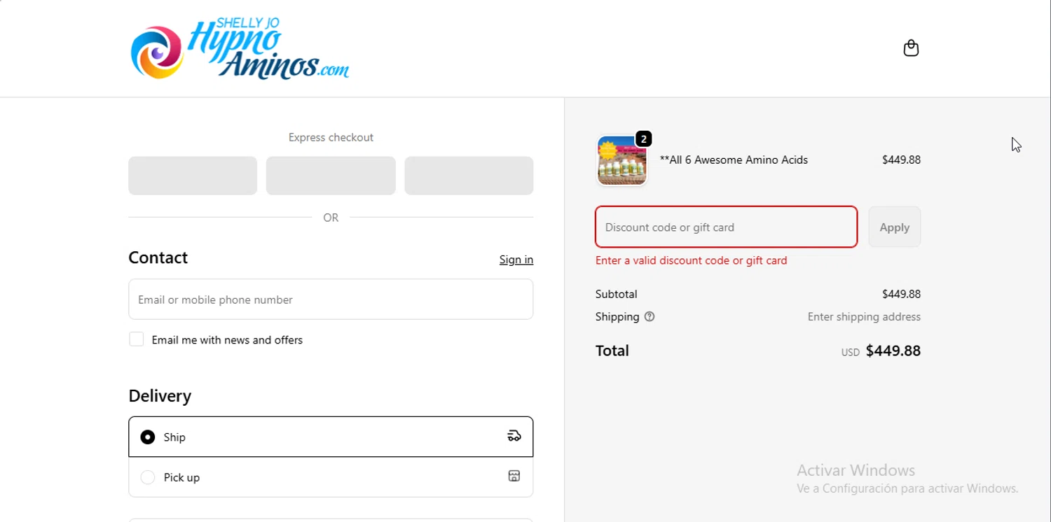 Shelly Jo Hypno Aminos promo code screenshot showing code BLACKFRIDAY100 applied at Shelly Jo Hypno Aminos checkout page. Uploaded by SimplyCodes community member CodeEagle1166 on Dec 8, 2025