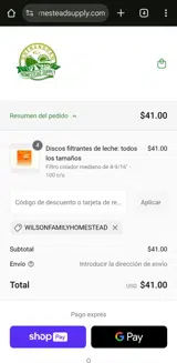 WILSONFAMILYHOMESTEAD coupon verification screenshot