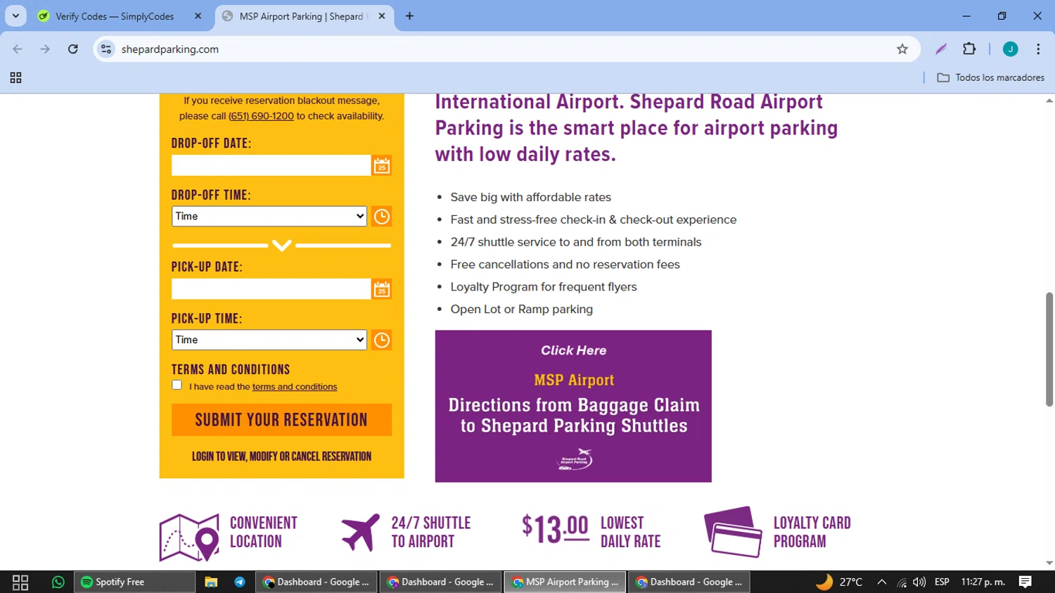 Shepard Road Airport Parking promo code screenshot showing code SAVE20 applied at Shepard Road Airport Parking checkout page. Uploaded by SimplyCodes community member JESUSCOLMAN on Mar 13, 2025