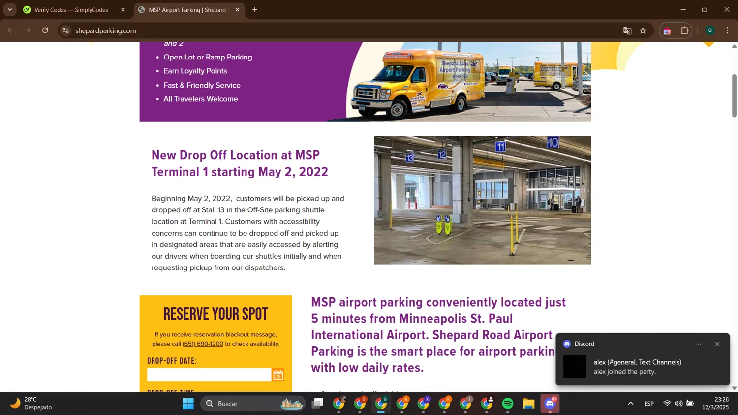 Shepard Road Airport Parking promo code screenshot showing code SAVE20 applied at Shepard Road Airport Parking checkout page. Uploaded by SimplyCodes community member ThriftyTitan786 on Mar 13, 2025