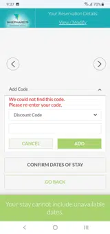 Shephard's Beach Resort coupon verification screenshot