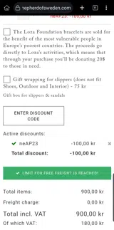 Shepherd of Sweden coupon verification screenshot