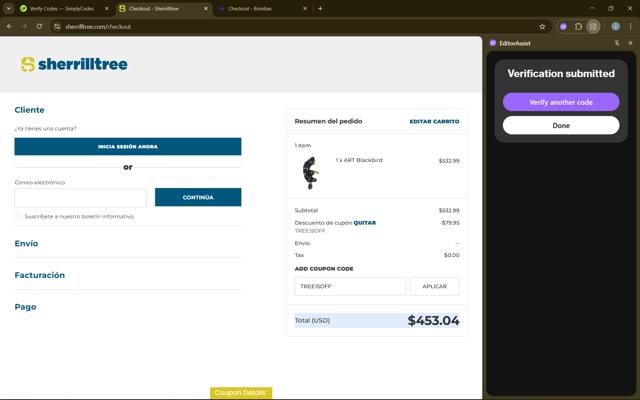 SherrillTree checkout page showing SherrillTree coupon code box | Screenshot taken by SimplyCodes community member on Sep 8, 2025