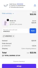 ARMOR15 coupon verification screenshot