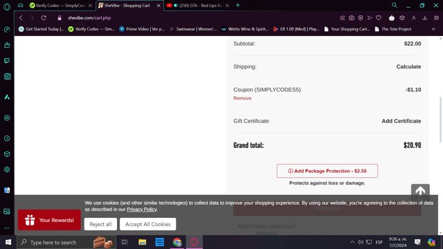 SheVibe checkout page showing SheVibe coupon code box | Screenshot taken by SimplyCodes community member on Jul 7, 2024