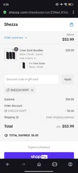 SHEZZA10OFF coupon verification screenshot