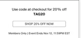 tag20 coupon verification screenshot