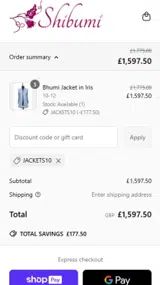 Shibumi coupon verification screenshot
