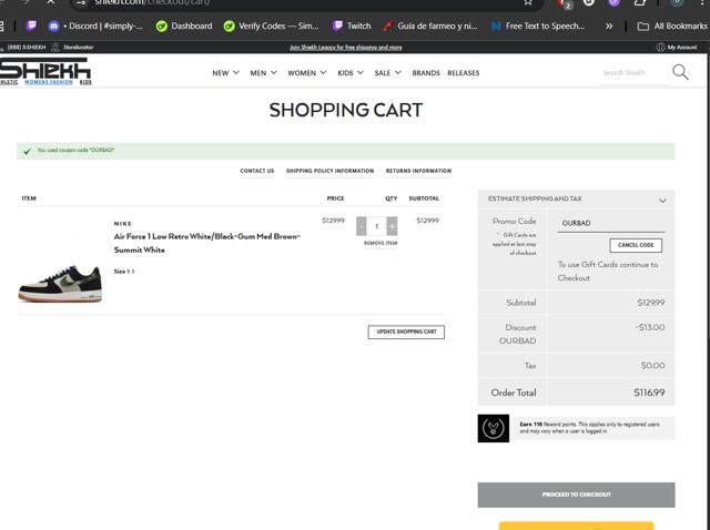 Shiekh checkout page showing Shiekh promo code box | Screenshot taken by SimplyCodes community member on Sep 11, 2025