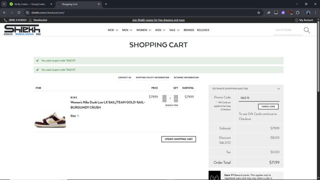 Shiekh checkout page showing Shiekh promo code box | Screenshot taken by SimplyCodes community member on Aug 7, 2025
