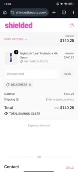 welcome15 coupon verification screenshot