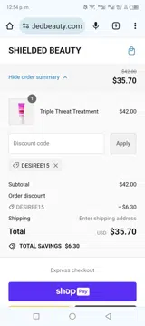 Desiree15 coupon verification screenshot