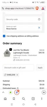 SHIELD30 coupon verification screenshot