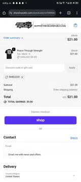 SHIELD30 coupon verification screenshot