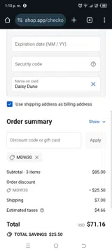 MDW30 coupon verification screenshot