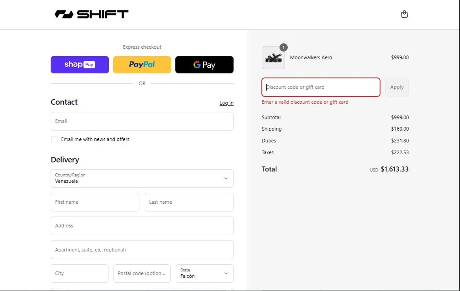 Shift Robotics promo code screenshot showing code newsletterSKX245TN applied at Shift Robotics checkout page. Uploaded by SimplyCodes community member PennyScholar167 on Aug 1, 2025