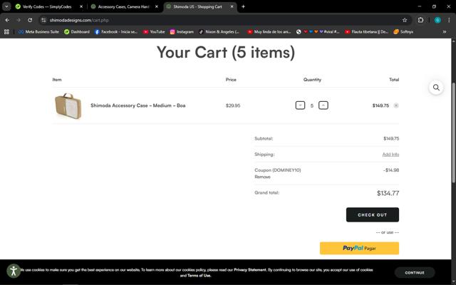 Shimoda Designs checkout page showing Shimoda Designs promo code box | Screenshot taken by SimplyCodes community member on Aug 22, 2025