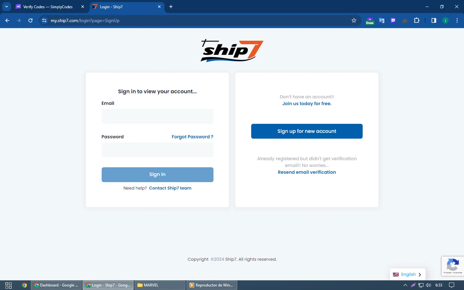 Ship7 checkout page showing Ship7 promo code box | Screenshot taken by SimplyCodes community member on Feb 18, 2024