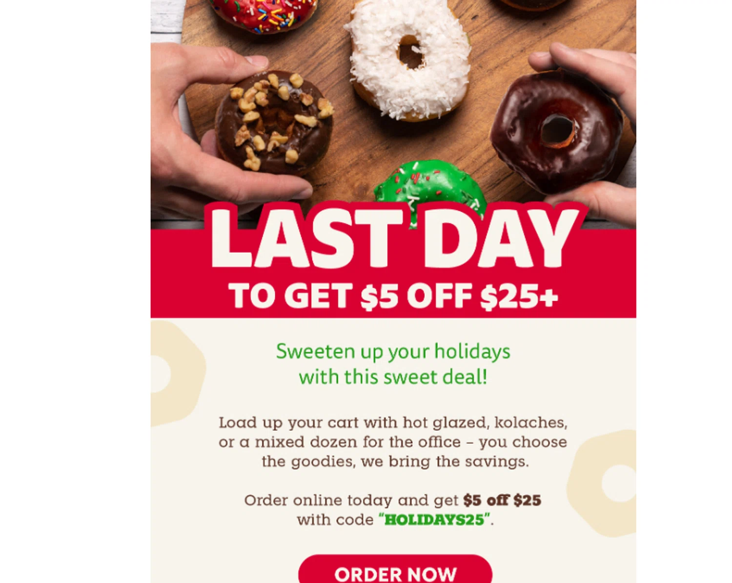 Shipley Do-Nuts coupon code screenshot showing code HOLIDAYS25 applied at Shipley Do-Nuts checkout page. Uploaded by SimplyCodes community member Aressss on Dec 1, 2025