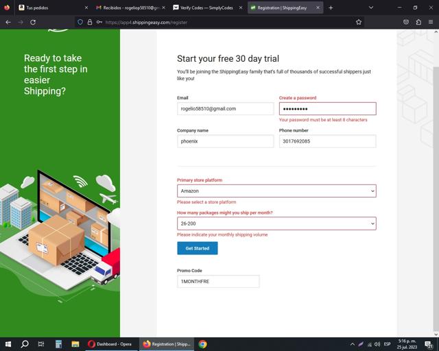 ShippingEasy checkout page showing ShippingEasy promo code box | Screenshot taken by SimplyCodes community member on Jul 25, 2023