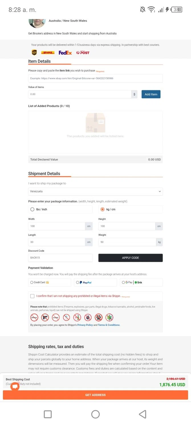 Shippn discount code screenshot showing code BACK15 applied at Shippn checkout page. Uploaded by SimplyCodes community member tumiedo on Nov 16, 2025