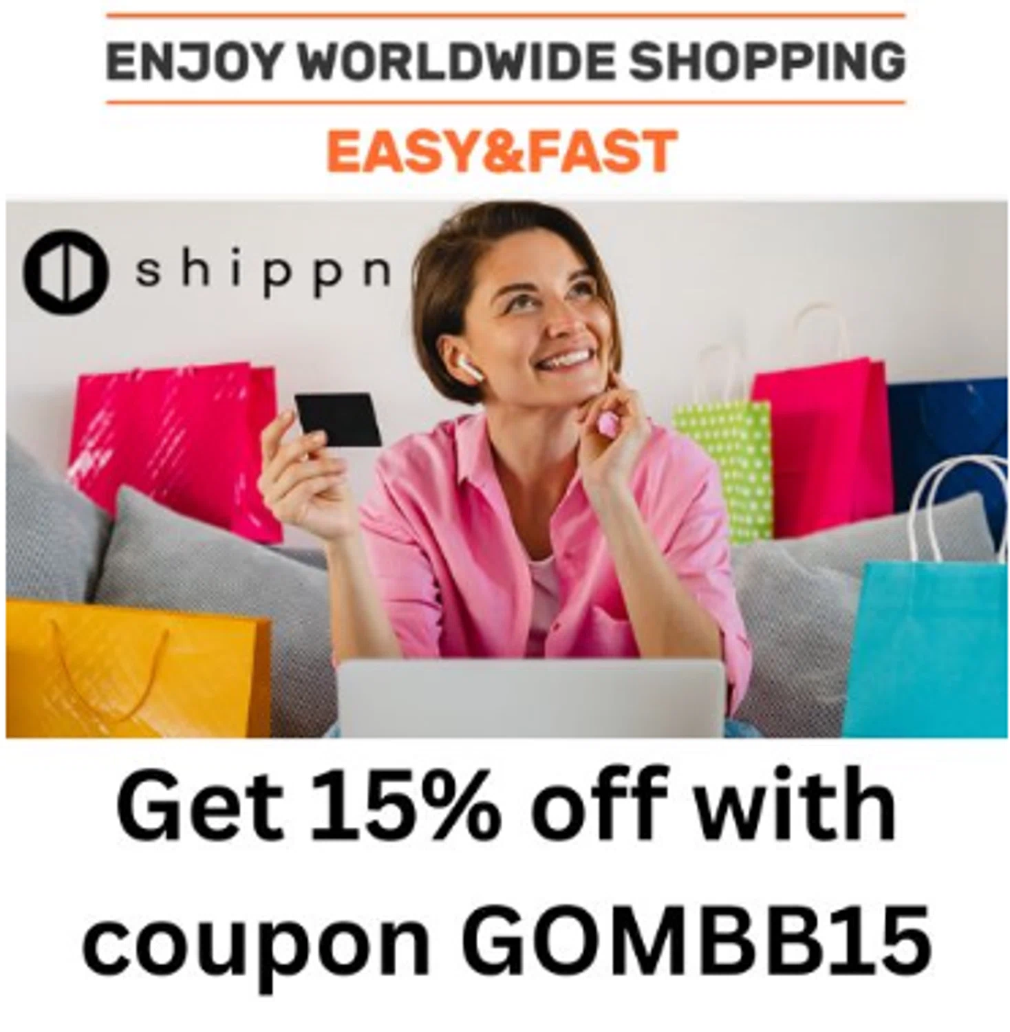 Shippn discount code screenshot showing code GOMBB15 applied at Shippn checkout page. Uploaded by SimplyCodes community member User404 on Dec 15, 2025