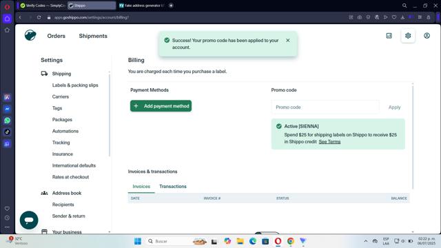 Shippo checkout page showing Shippo promo code box | Screenshot taken by SimplyCodes community member on Jul 6, 2025