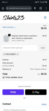 WELCOME05 coupon verification screenshot