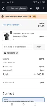 Shirts In Style coupon verification screenshot