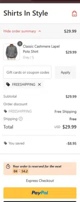 Shirts In Style coupon verification screenshot