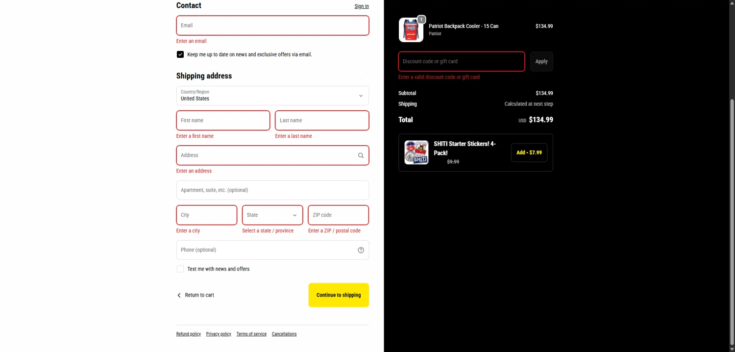 Shiti Coolers discount code screenshot showing code BF2025 applied at Shiti Coolers checkout page. Uploaded by SimplyCodes community member TreasureAce8017 on Dec 29, 2025