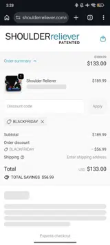 SHOULDERreliever coupon verification screenshot