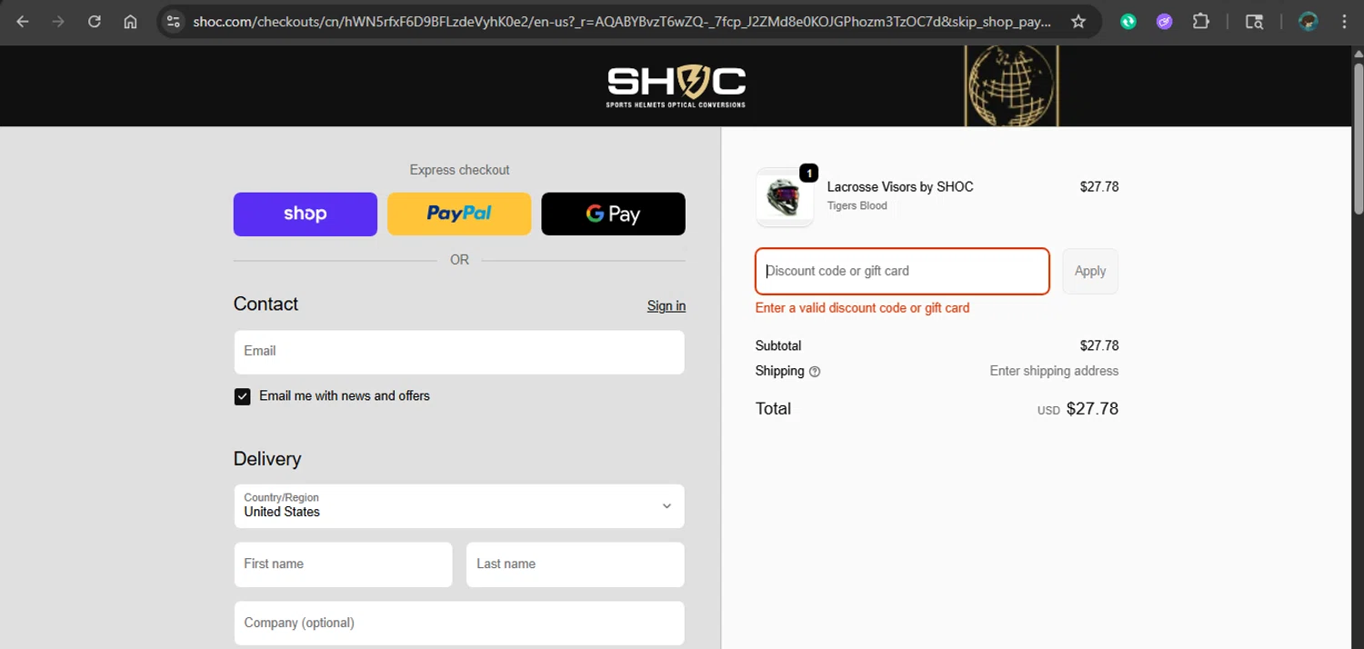 Shoc discount code screenshot showing code SHOCLewis applied at Shoc checkout page. Uploaded by SimplyCodes community member xAngel on Nov 29, 2025