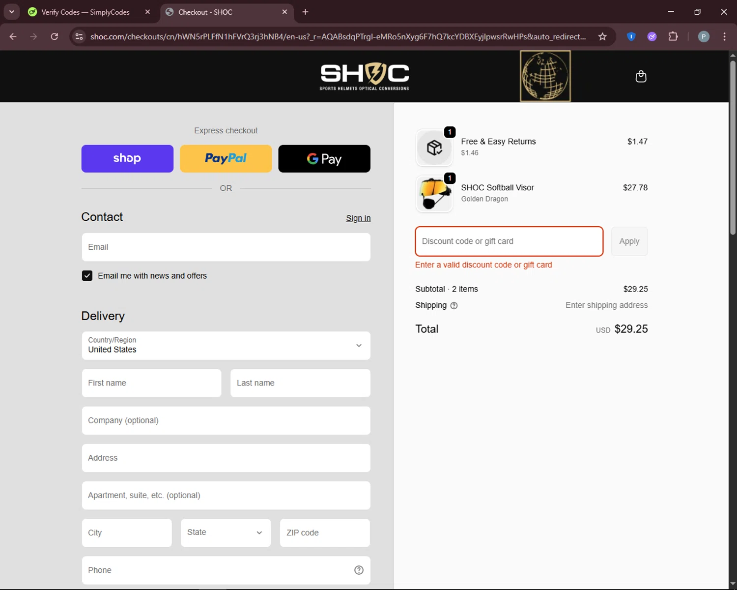 Shoc discount code screenshot showing code TEAMSWAG applied at Shoc checkout page. Uploaded by SimplyCodes community member DiscountEagle6247 on Nov 29, 2025