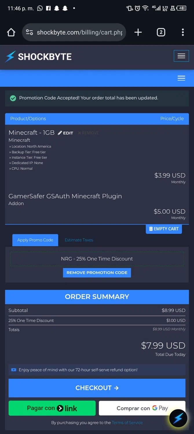 Shockbyte checkout page showing Shockbyte promo code box | Screenshot taken by SimplyCodes community member on Feb 3, 2026