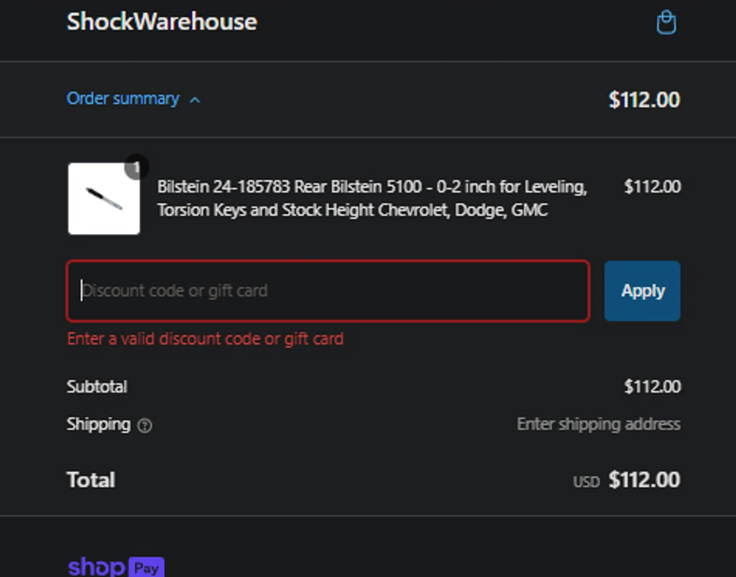Shock Warehouse discount code screenshot showing code WILD10 applied at Shock Warehouse checkout page. Uploaded by SimplyCodes community member jaimitoalcachofa on Jan 16, 2025