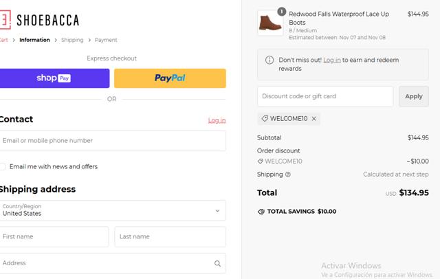 Shoebacca checkout page showing Shoebacca promo code box | Screenshot taken by SimplyCodes community member on Nov 2, 2024