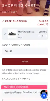 FALL10 coupon verification screenshot